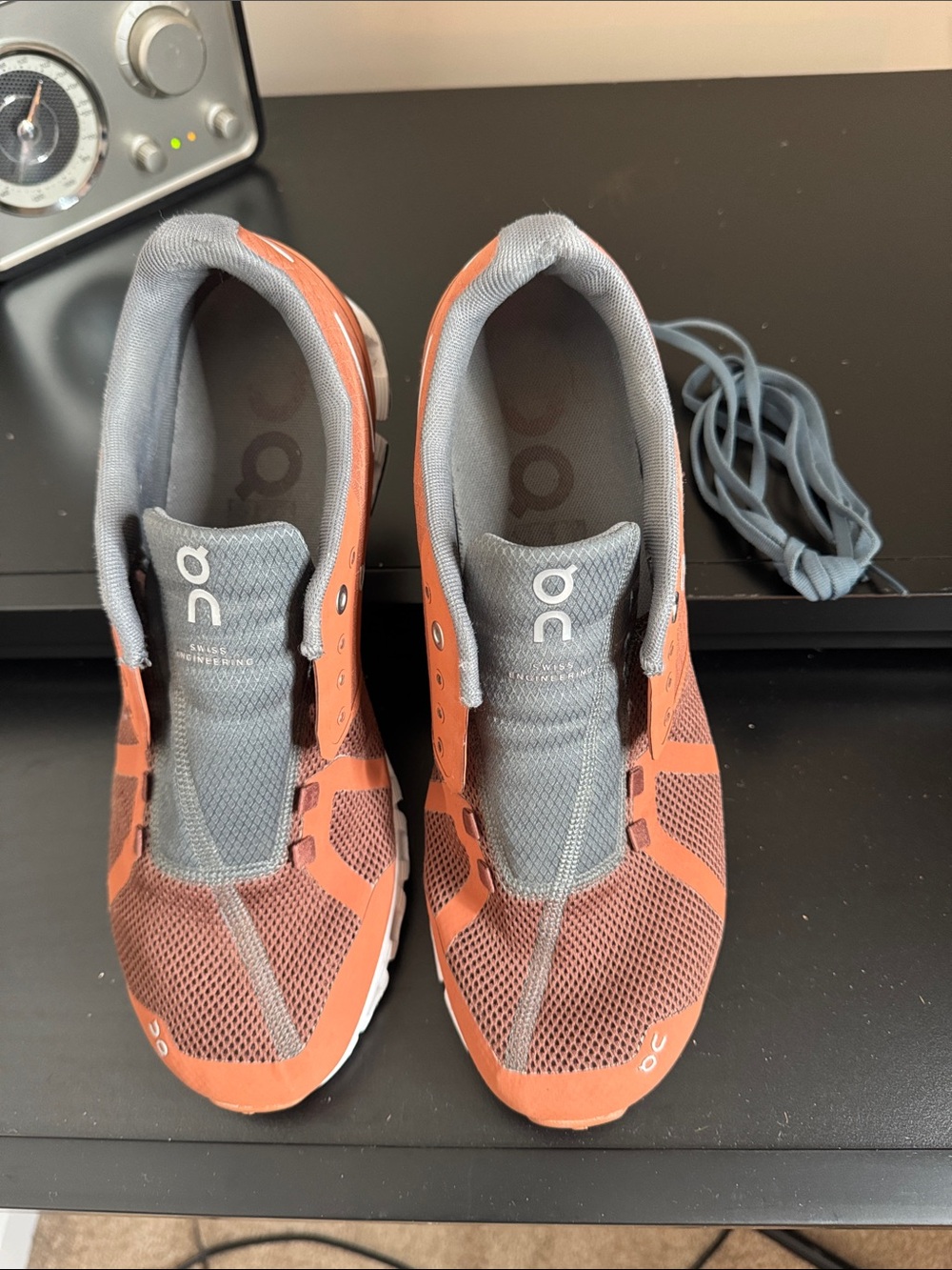 On Running Men's Athletic Shoes in Rust Orange and Gray - Lightweight Runner